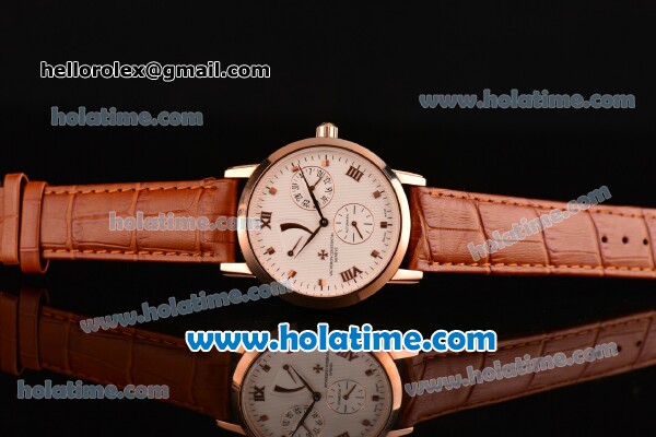 Vacheron Constantin Malte Asia 2813 Automatic Rose Gold Case with Brown Leather Strap White Dial and Roman Numeral Markers - Click Image to Close